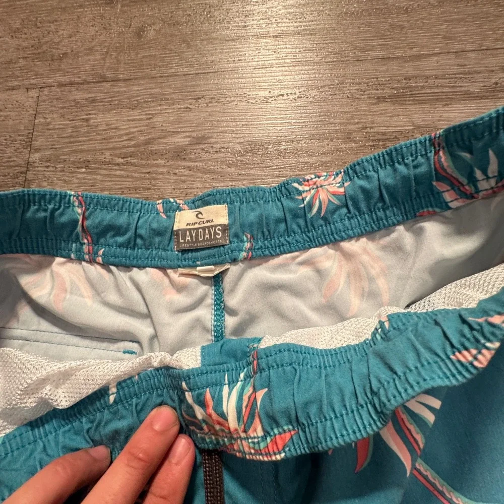 Rip Curl Shorts Mens S Teal Polyester Tropical Pineapple Summer Beach Surfing